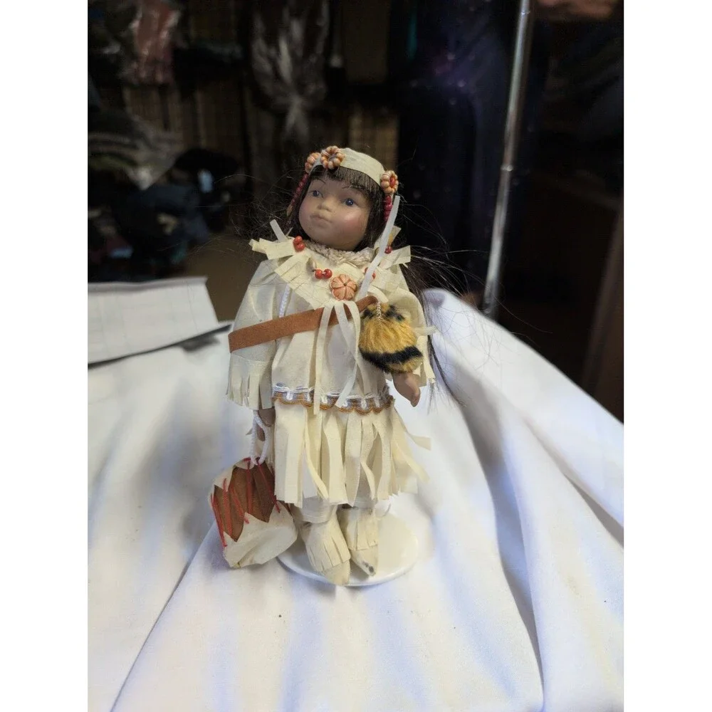 Native American Style Porcelain Doll with Drum - 25% Off 5+